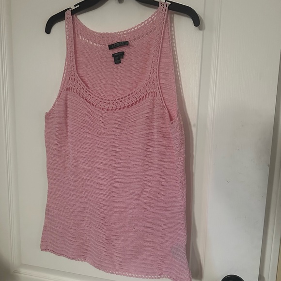 Ralph Lauren Tops - Ralph Lauren Light Pink Crochet Knit Tank Top Size L